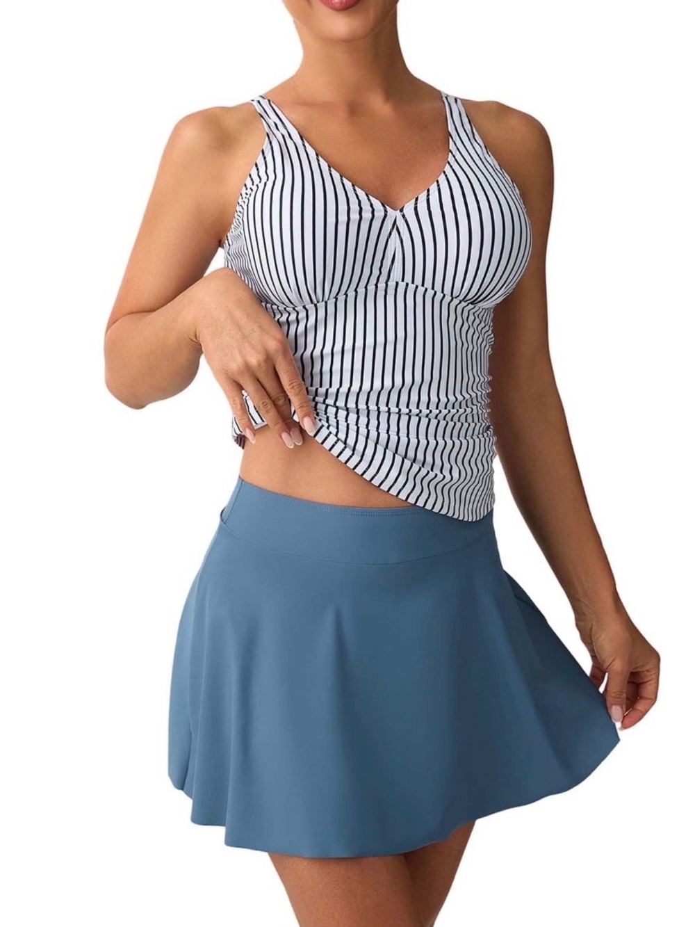 BLOOMING JELLY women's High Waisted Bikini with SKirt V-Neck Removable Cups S
